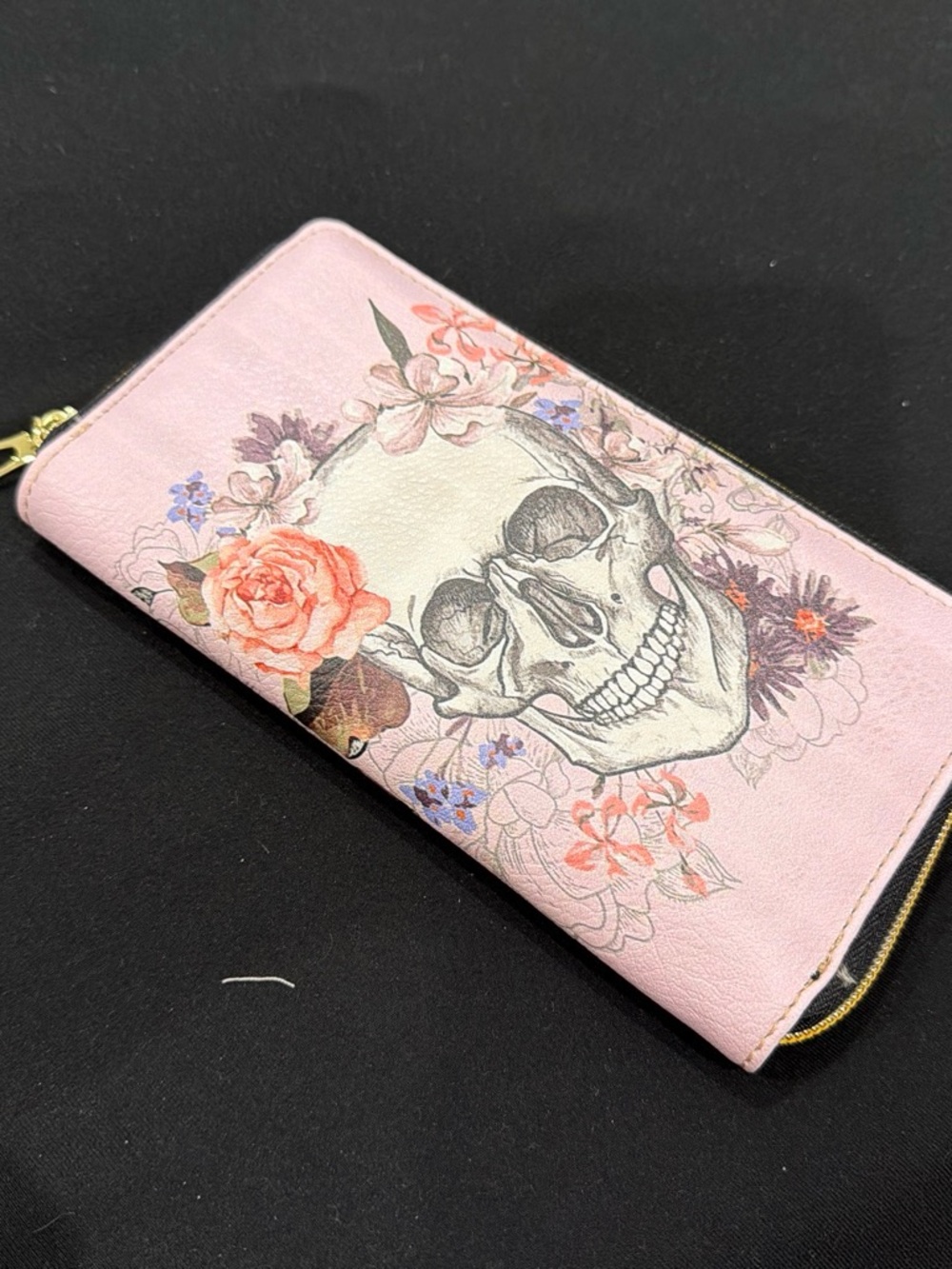 Amazon Pink Floral Skull Zip-Around Wallet